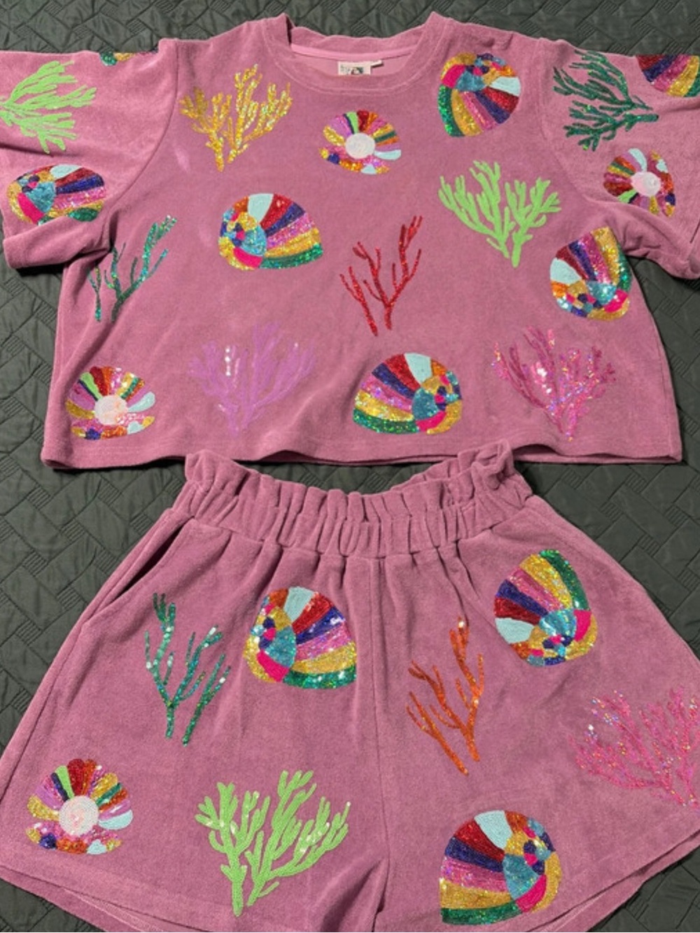 Queen of 💖 Sparkles BEACH 2 piece shorts and crop top